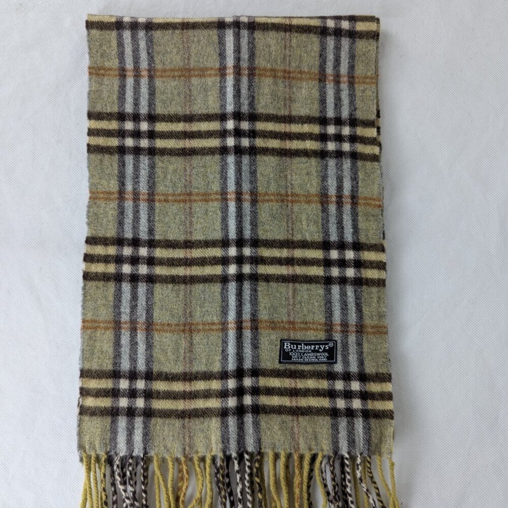 Authentic BURBERRY Lambswool Check Scarf Green Nova Plaid Good Condition - Picture 2 of 7